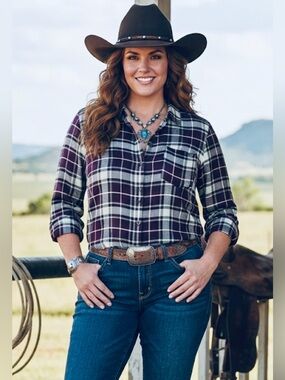 Lane Bryant  Womens Teal/Navy Plaid Popover Roll Tab Sleeve Button Down 22/24